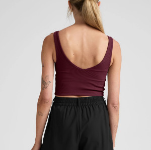 Women's ribbed v neck wide strap sports tank slim fit padded  longline crop top