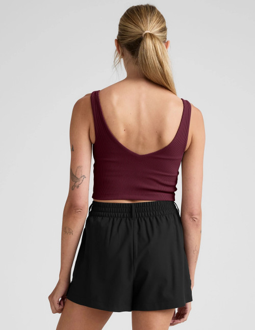 Women's ribbed v neck wide strap sports tank slim fit padded  longline crop top