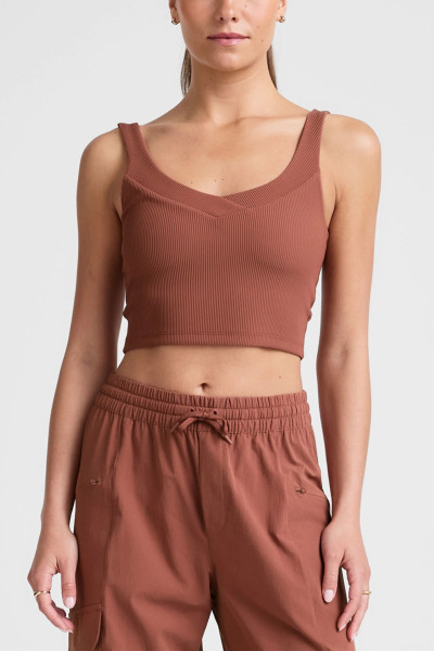Women's ribbed v neck wide strap sports tank slim fit padded  longline crop top
