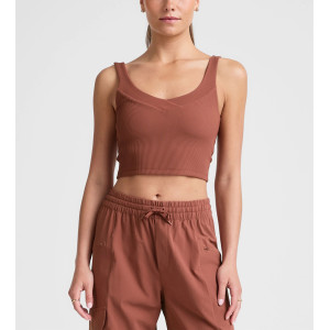 Women's ribbed v neck wide strap sports tank slim fit padded  longline crop top