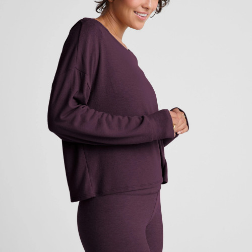 Women's long sleeve relaxed fit pullover t shirts brushed off shoulder tees