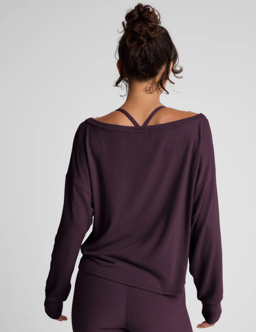 Women's long sleeve relaxed fit pullover t shirts brushed off shoulder tees