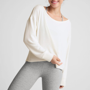 Women's long sleeve relaxed fit pullover t shirts brushed off shoulder tees