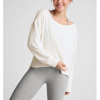 Women's long sleeve relaxed fit pullover t shirts brushed off shoulder tees