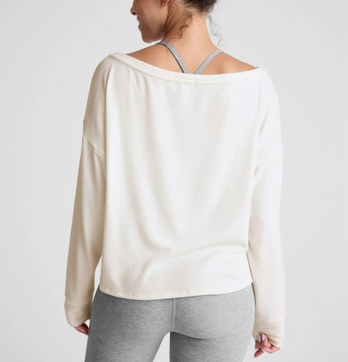 Women's long sleeve relaxed fit pullover t shirts brushed off shoulder tees