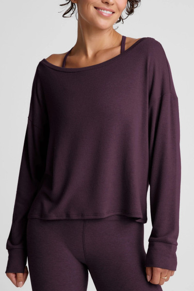 Women's long sleeve relaxed fit pullover t shirts brushed off shoulder tees