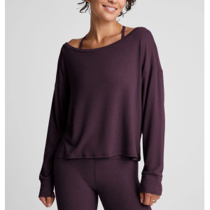 Women's long sleeve relaxed fit pullover t shirts brushed off shoulder tees