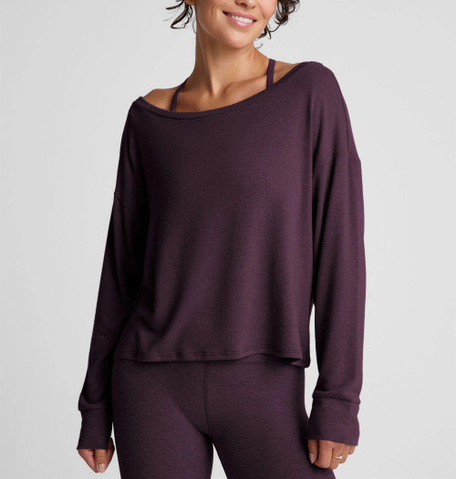 Women's long sleeve relaxed fit pullover t shirts brushed off shoulder tees