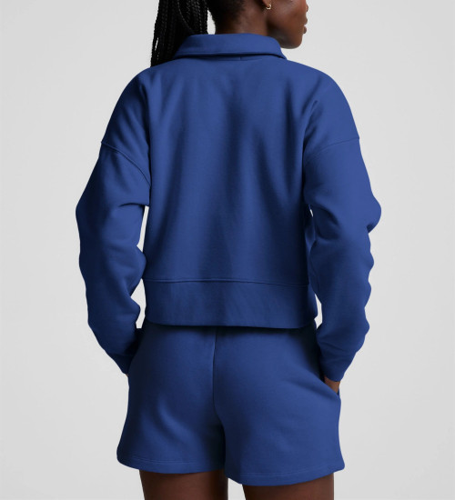 Women's polo neck cropped cotton fleece sweatshirts athleisure hoodies