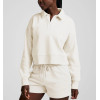 Women's polo neck cropped cotton fleece sweatshirts athleisure hoodies