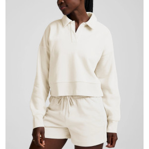Women's polo neck cropped cotton fleece sweatshirts athleisure hoodies
