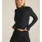Women's long sleeve mock neck fitted sports tee  with thumb hole lightweight cropped t shirts