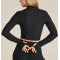 Women's long sleeve mock neck fitted sports tee  with thumb hole lightweight cropped t shirts