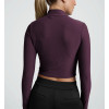 Women's long sleeve mock neck fitted sports tee  with thumb hole lightweight cropped t shirts