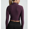 Women's long sleeve mock neck fitted sports tee  with thumb hole lightweight cropped t shirts