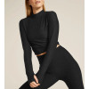 Women's long sleeve mock neck fitted sports tee  with thumb hole lightweight cropped t shirts