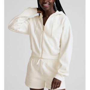 Women's relaxed fit cotton fleece zip up crop hoodies comfortable drop shoulder sweatshirts