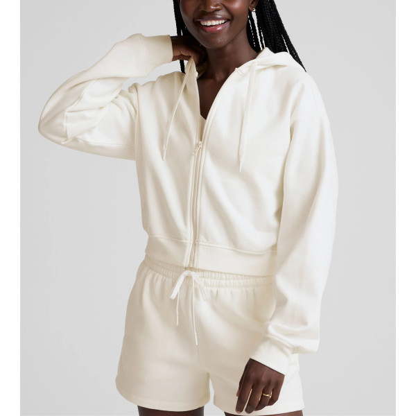 Women's relaxed fit cotton fleece zip up crop hoodies comfortable drop shoulder sweatshirts