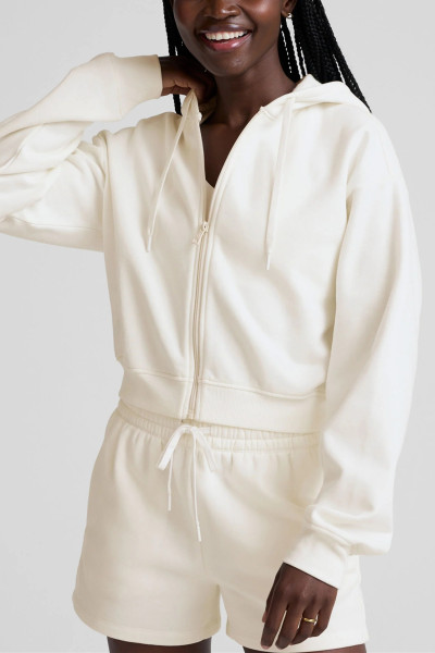 Women's relaxed fit cotton fleece zip up crop hoodies comfortable drop shoulder sweatshirts