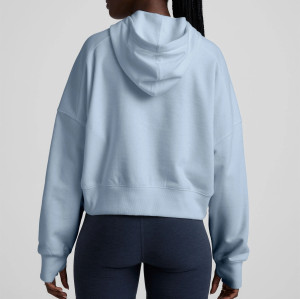 Women's long sleeve hooded crop sweatshirts with kangaroo pockets cotton fleece oversized hoodies