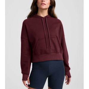 Women's long sleeve hooded crop sweatshirts with kangaroo pockets cotton fleece oversized hoodies