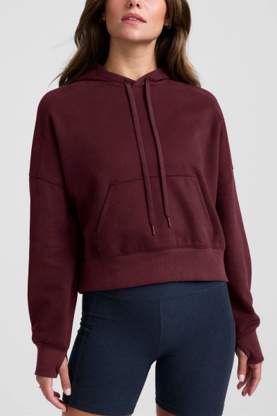 Women's long sleeve hooded crop sweatshirts with kangaroo pockets cotton fleece oversized hoodies