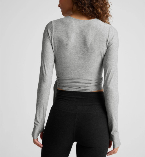 Lightweight long sleeve v neck wrap top 4 ways stretchy barre top
