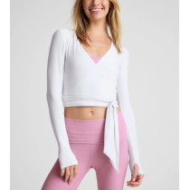 Lightweight long sleeve v neck wrap top 4 ways stretchy barre top