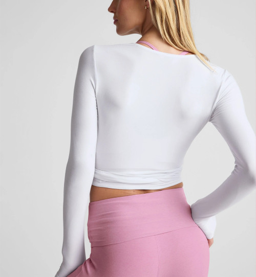 Lightweight long sleeve v neck wrap top 4 ways stretchy barre top