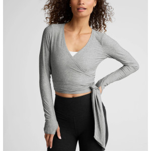 Lightweight long sleeve v neck wrap top 4 ways stretchy barre top