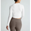Women's long sleeve crew neck t shirts side cinched cropped gym t shirts