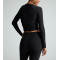 Women's long sleeve crew neck t shirts side cinched cropped gym t shirts