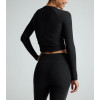 Women's long sleeve crew neck t shirts side cinched cropped gym t shirts