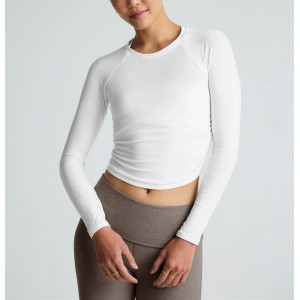 Women's long sleeve crew neck t shirts side cinched cropped gym t shirts