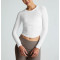 Women's long sleeve crew neck t shirts side cinched cropped gym t shirts