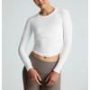 Women's long sleeve crew neck t shirts side cinched cropped gym t shirts