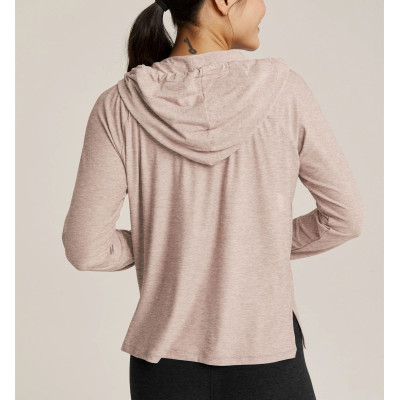 Women's light weight training hoodie with side slit relaxed fit moisture wicking long sleeve top
