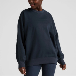 Women's crew neck oversized hip length sweatshirts drop shoulder cotton fleece pullovers