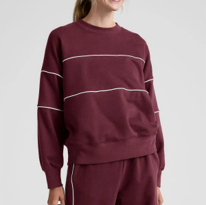 women's crew neck relaxed fit piped sweatshirts