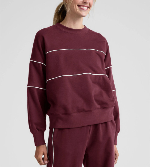 women's crew neck relaxed fit piped sweatshirts