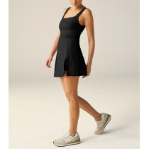 Women's square neck side slit tennis dress with built in shorts athletic fit tennis clothing