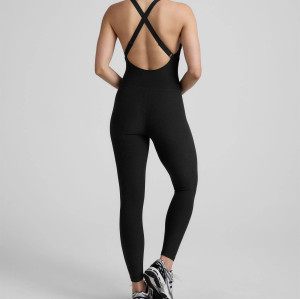 Classic back cross strap butt lifting jumpsuits high stretchy flattering sporty bodysuits