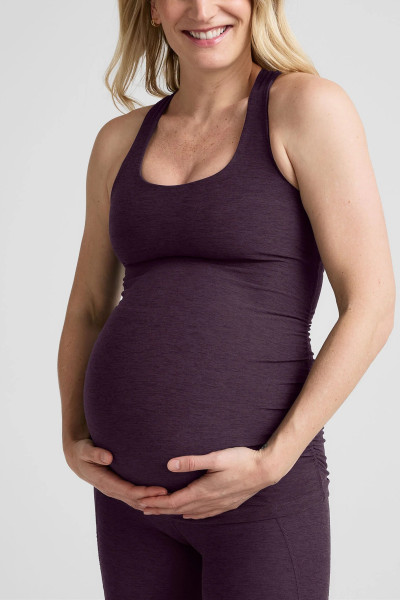 Women'a wide strap square neck side cinched maternity sports tank