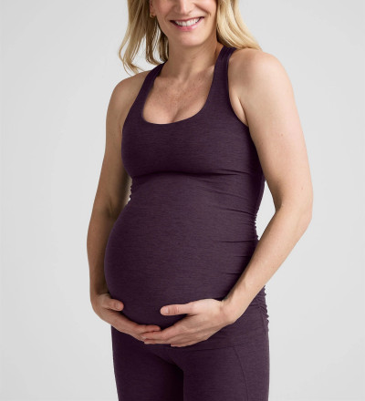 Women'a wide strap square neck side cinched maternity sports tank