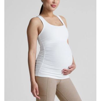 Women'a wide strap square neck side cinched maternity sports tank