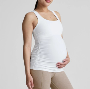 Women'a wide strap square neck side cinched maternity sports tank