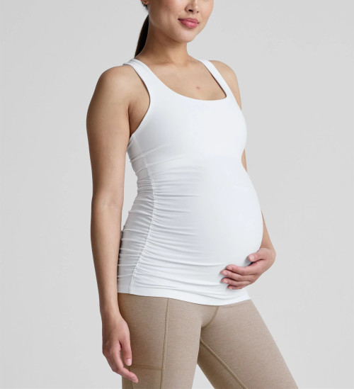Women'a wide strap square neck side cinched maternity sports tank