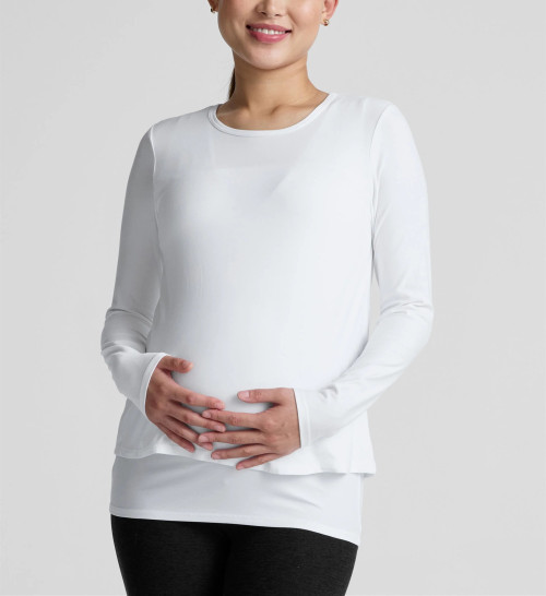 Women's crew neck long sleeve maternity t shirts breathable pregnant tees for women