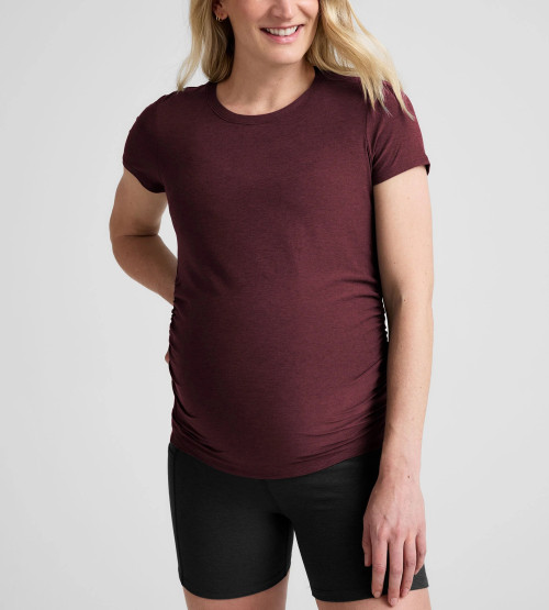 Short sleeve cinched pregnant tee for women slim fit maternity top