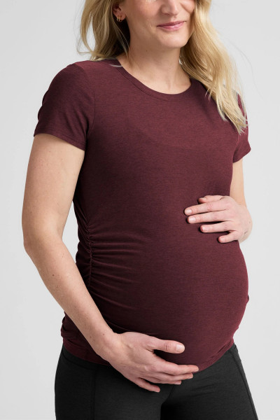 Short sleeve cinched pregnant tee for women slim fit maternity top